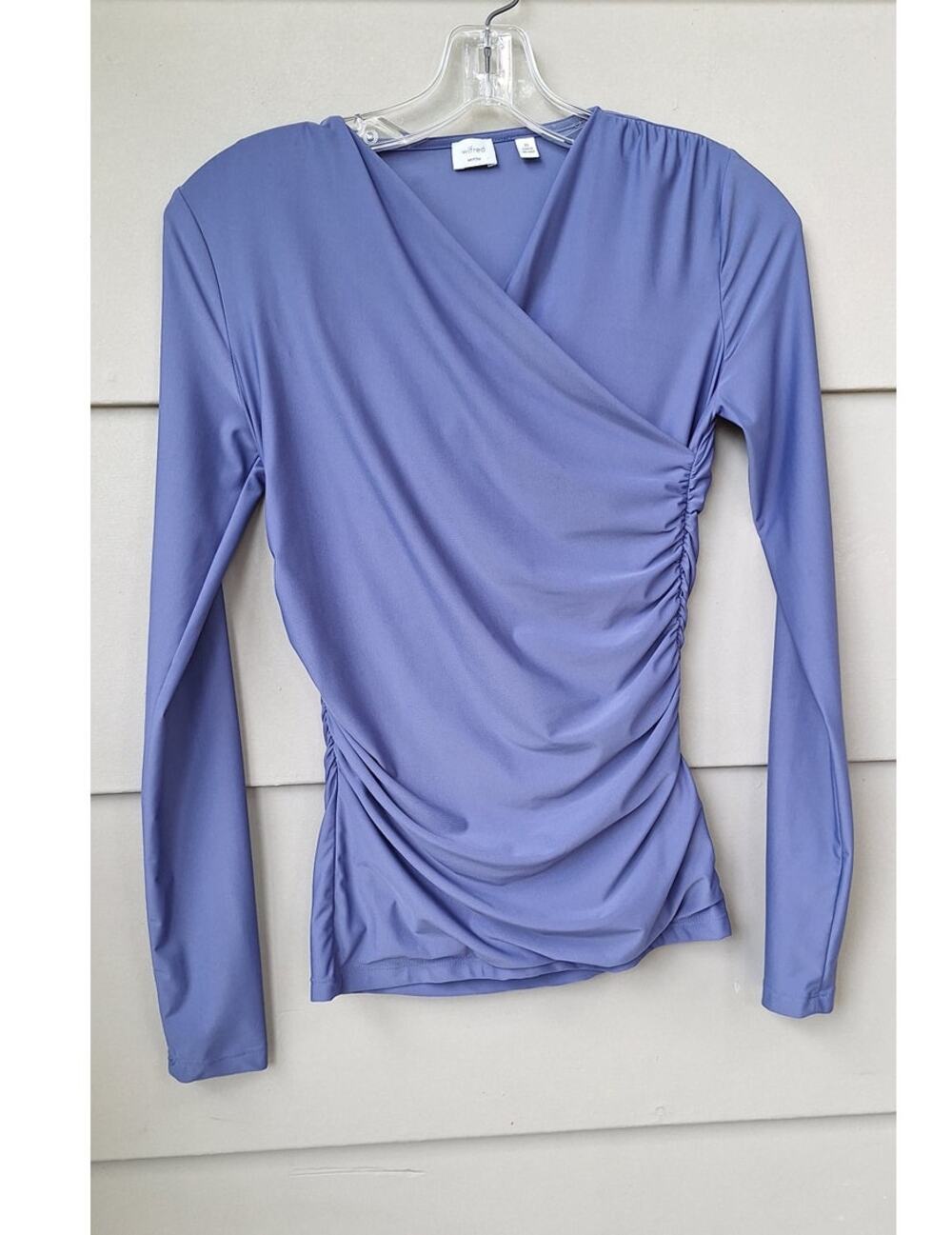 Aritzia Wilfred Seraphina Long Sleeves Ruched Wrap Top Blue Stretchy fit Y2K XS